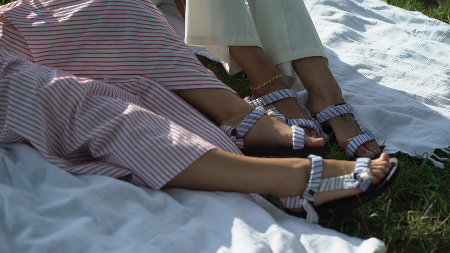 Trekky Tri-Color Stripe Wrapped Sandals